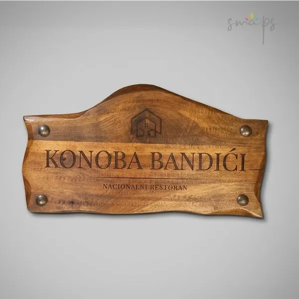 Reklamna tabla od punog drveta za konobu Bandići