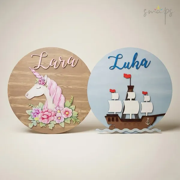 Poklon table sa imenima i motivima brodova i jednoroga