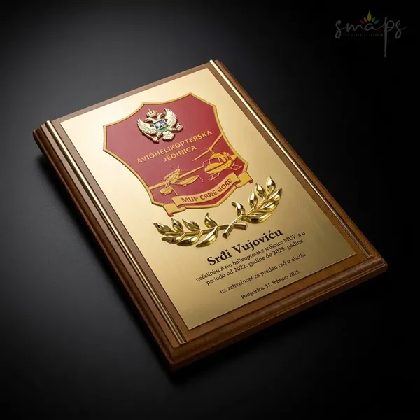 Ekskluzivna drvena plaketa za Aviohelikoptersku jedinicu MUP-a Crne Gore