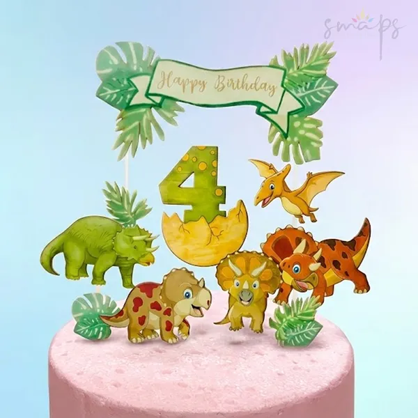Toper za tortu za 4 rodjendan sa motivima dinosaurusa